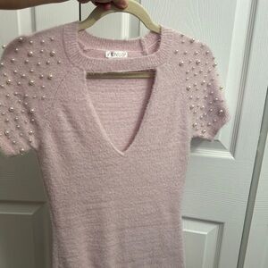 VENUS Pink Embellished Short Sleeve Blouse